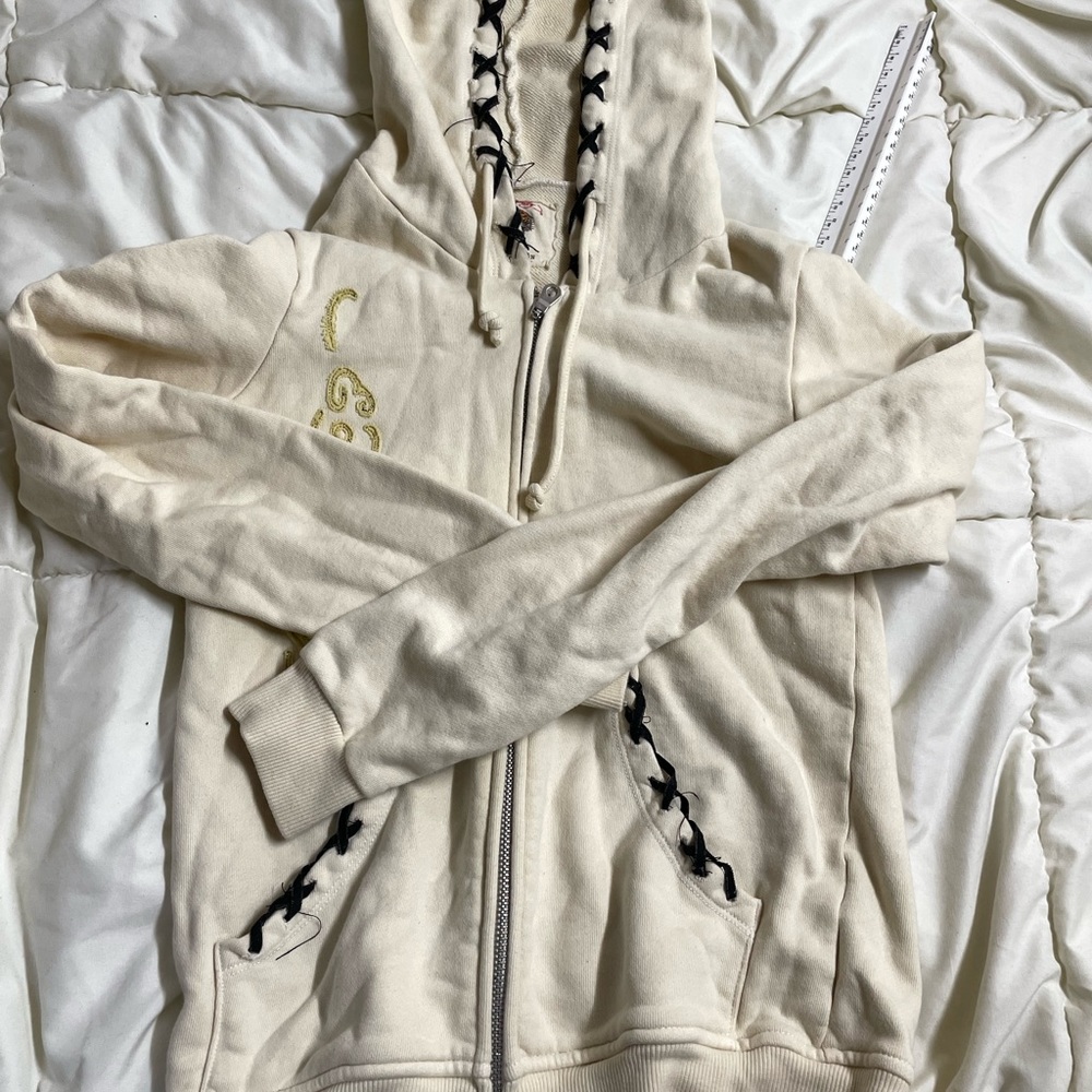 Ed hardy by Christian Audigier cream fitted zip up